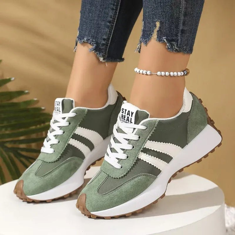 Women's Retro Platform Sneakers – Patchwork Leather Casual Shoes - Smiles shop