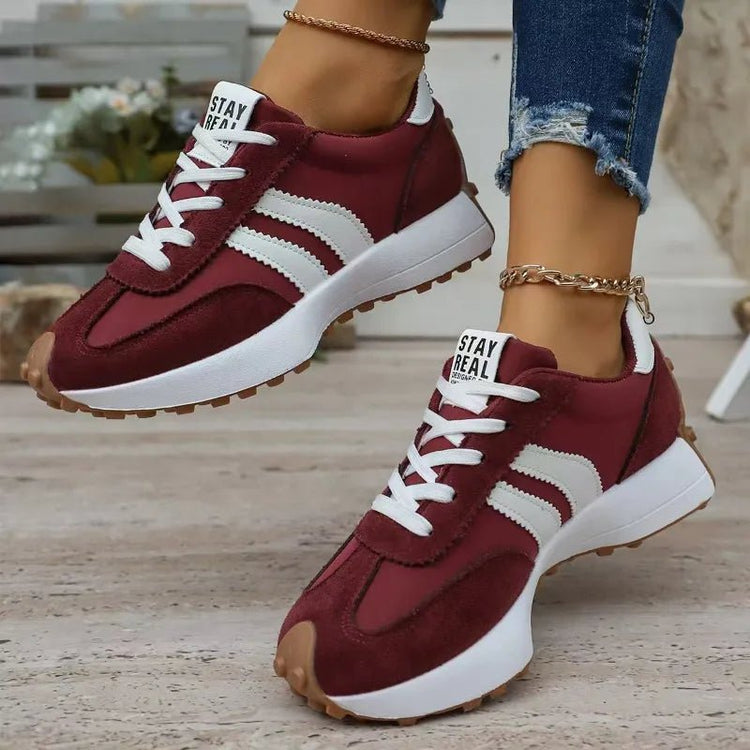 Women's Retro Platform Sneakers – Patchwork Leather Casual Shoes - Smiles shop