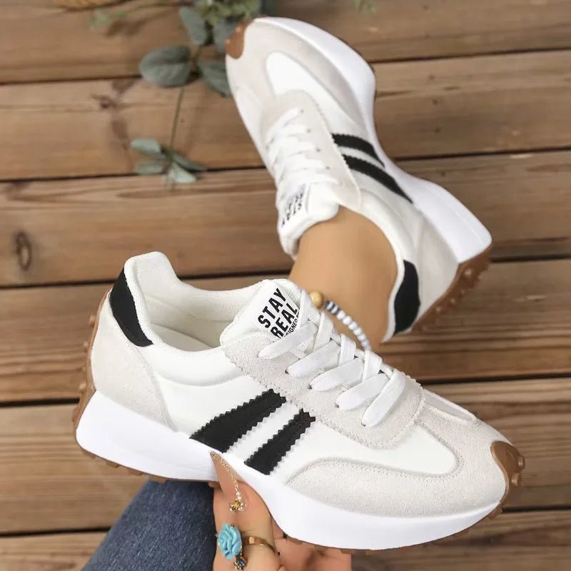 Women's Retro Platform Sneakers – Patchwork Leather Casual Shoes - Smiles shop