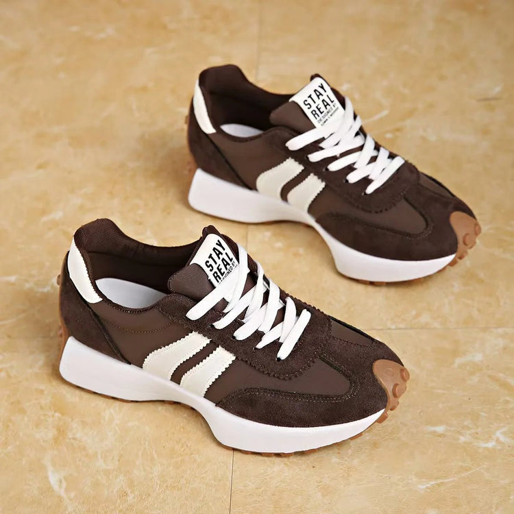 Women's Retro Platform Sneakers – Patchwork Leather Casual Shoes - Smiles shop