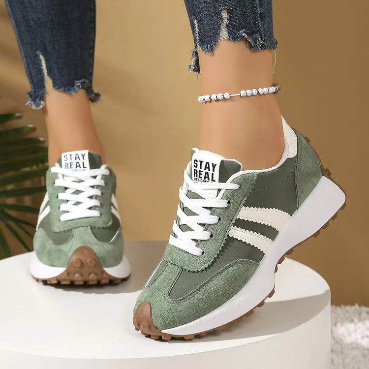 Women's Retro Platform Sneakers – Patchwork Leather Casual Shoes - Smiles shop