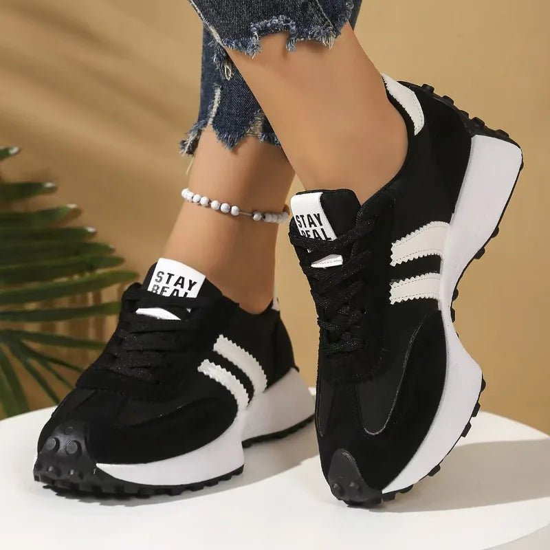 Women's Retro Platform Sneakers – Patchwork Leather Casual Shoes - Smiles shop