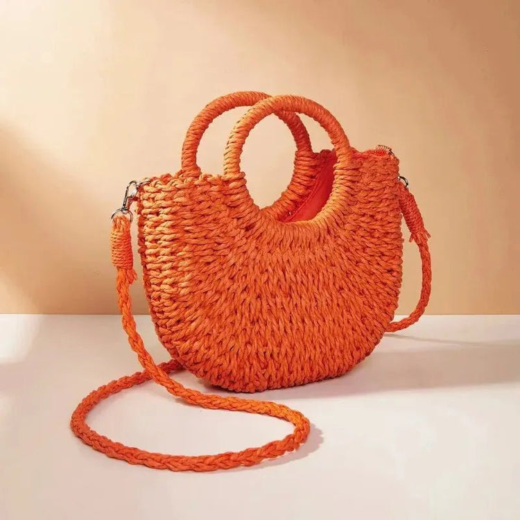 Women's Woven Straw Rattan Half Moon Beach Bag – Large Shoulder Bag - Smiles shop