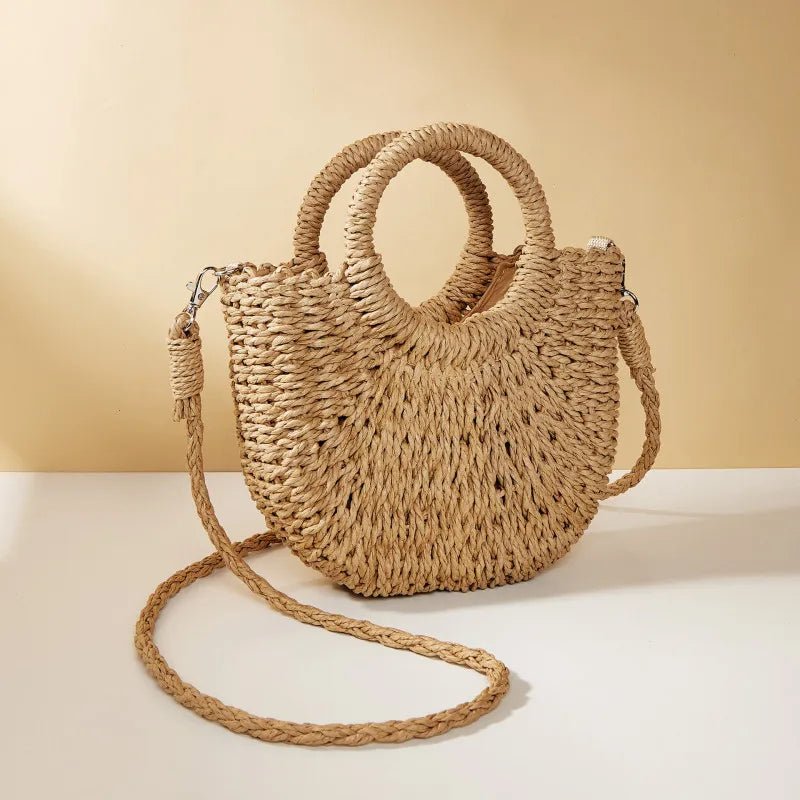 Women's Woven Straw Rattan Half Moon Beach Bag – Large Shoulder Bag - Smiles shop