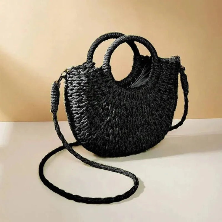 Women's Woven Straw Rattan Half Moon Beach Bag – Large Shoulder Bag - Smiles shop