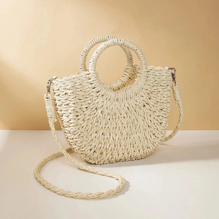 Women's Woven Straw Rattan Half Moon Beach Bag – Large Shoulder Bag - Smiles shop
