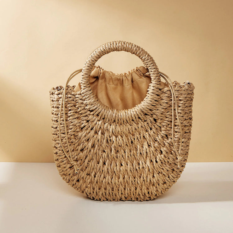 Women's Woven Straw Rattan Half Moon Beach Bag – Large Shoulder Bag - Smiles shop