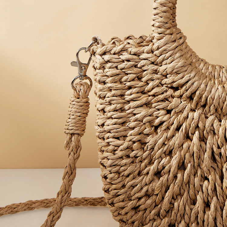 Women's Woven Straw Rattan Half Moon Beach Bag – Large Shoulder Bag - Smiles shop