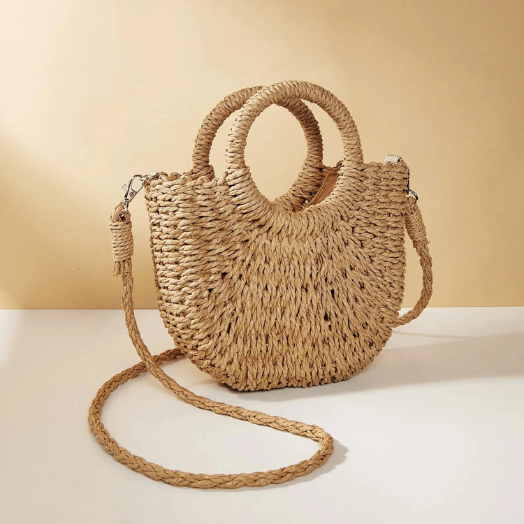Women's Woven Straw Rattan Half Moon Beach Bag – Large Shoulder Bag - Smiles shop